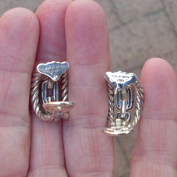 Retired David Wellesley Hoop Earrings - Omega Backs - 18K/925 - Picture 9 of 11